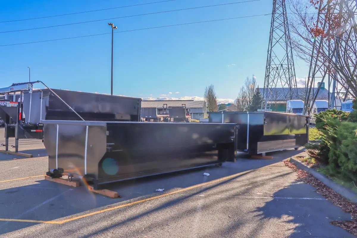 Roll-off dumpster ready for waste disposal at job site for 2 Yard Dumpster Rental in Lakeville
